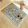 Tapis de prière islamique bleu et doré floral, tapis souple avec pompons pour le culte et le voyage