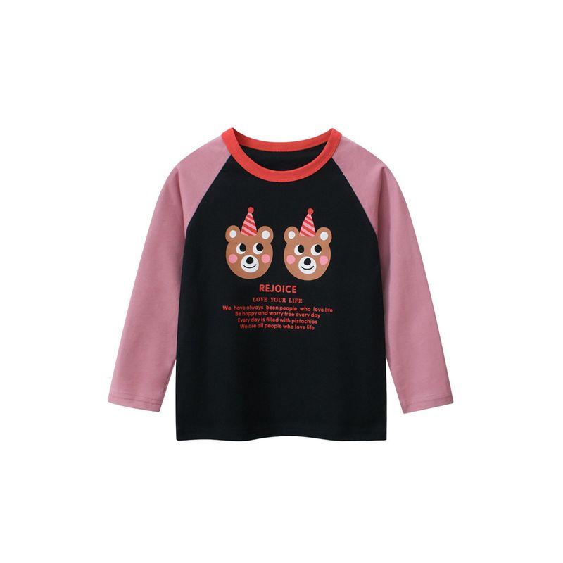 27Home Children's Clothing Long-Sleeved T-Shirt for Spring and Autumn, Girls' Round Neck Clothes, Baby Girl's Bear Pure Cotton Base Shirt
