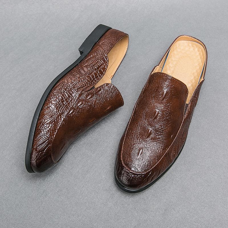 Summer Breathable Crocodile Print Mules Half Shoes Man Slippers Leather Men Casual Shoes Loafers Flip Flops Male Slides Sandals