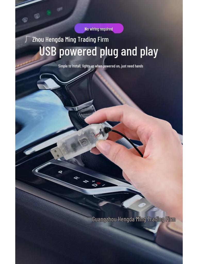 USB-Powered LED Ambient Light for Car Dashboard & Windshield - Color Flow Feature