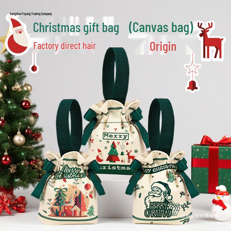 Christmas Candy Canvas Gift Bag for Kids - Kindergarten Party Apple Tote