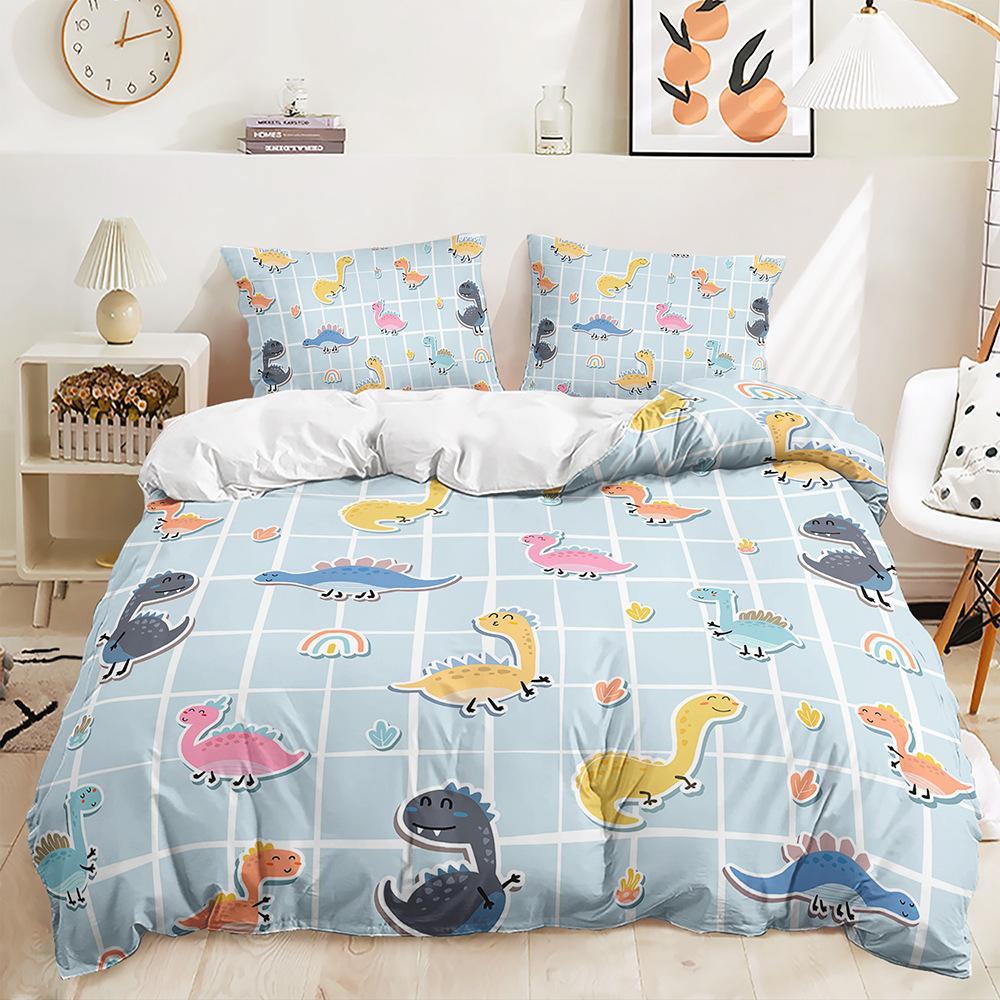 Cartoon Little Dinosaur Three-Piece Digital Printing Duvet Set Suitable For Children'S Bedroom Decoration