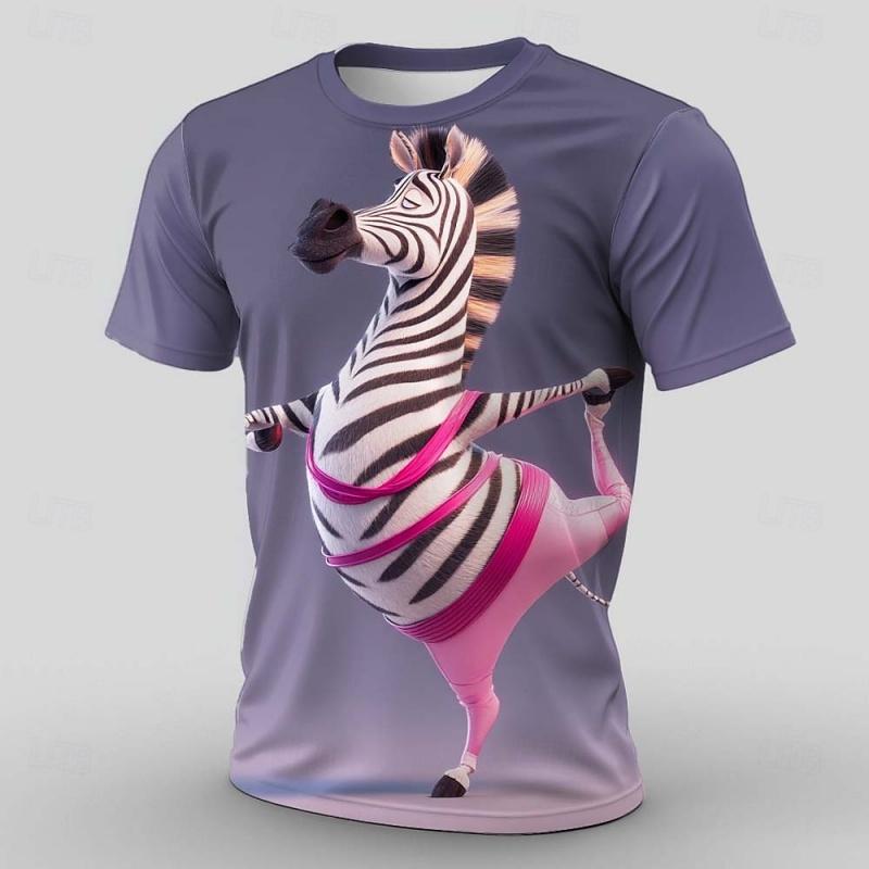 T-shirt da uomo con motivo di animali divertenti, estiva, casual, con scollo rotondo, top per esterni, taglie forti, maglietta, abbigliamento da donna