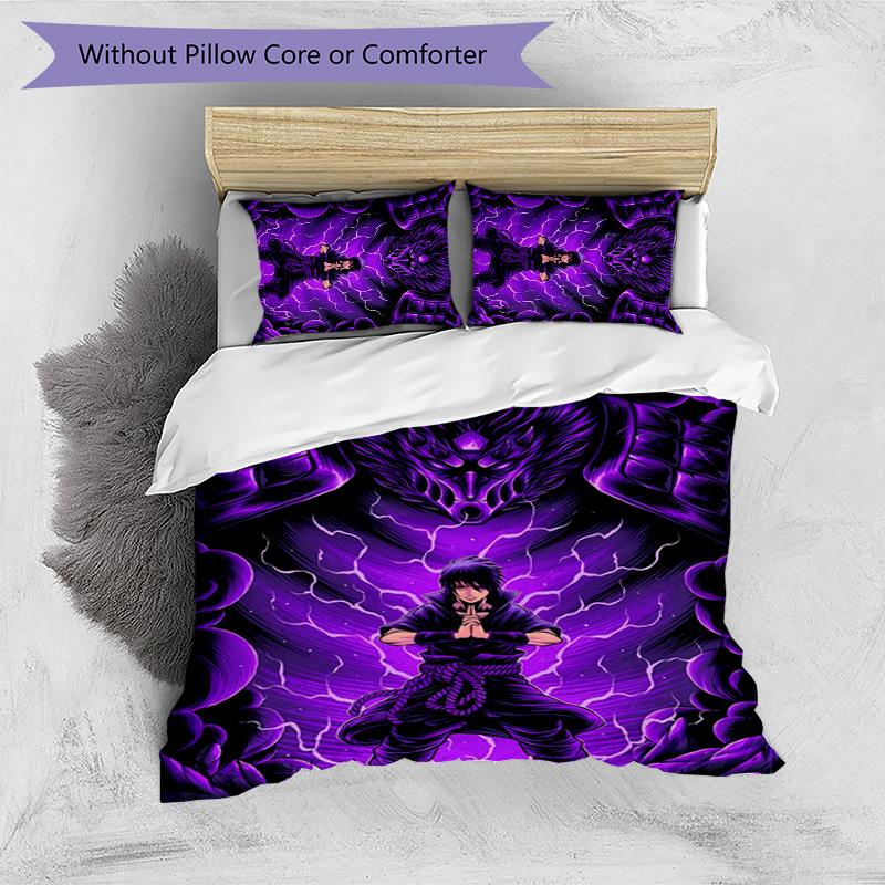 Sasuke Uchiha Pattern Printed 3PCS Bedding Set, Soft Skin-Friendly Washable Duvet Cover & Pillowcases Set