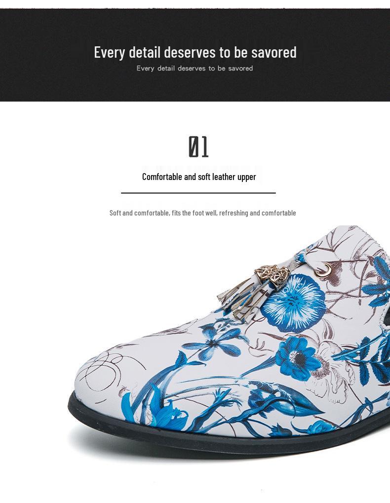 Men's Large Tassel Slip-on Loafers - Chinese Style Printed Casual Leather Shoes