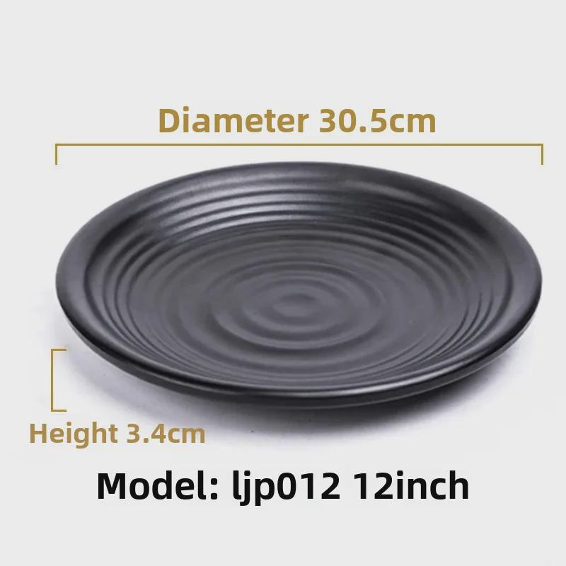 Melamine Black Tableware: Imitation Porcelain Plate for Cold Dishes, BBQ, Hot Pot, and Commercial Use.