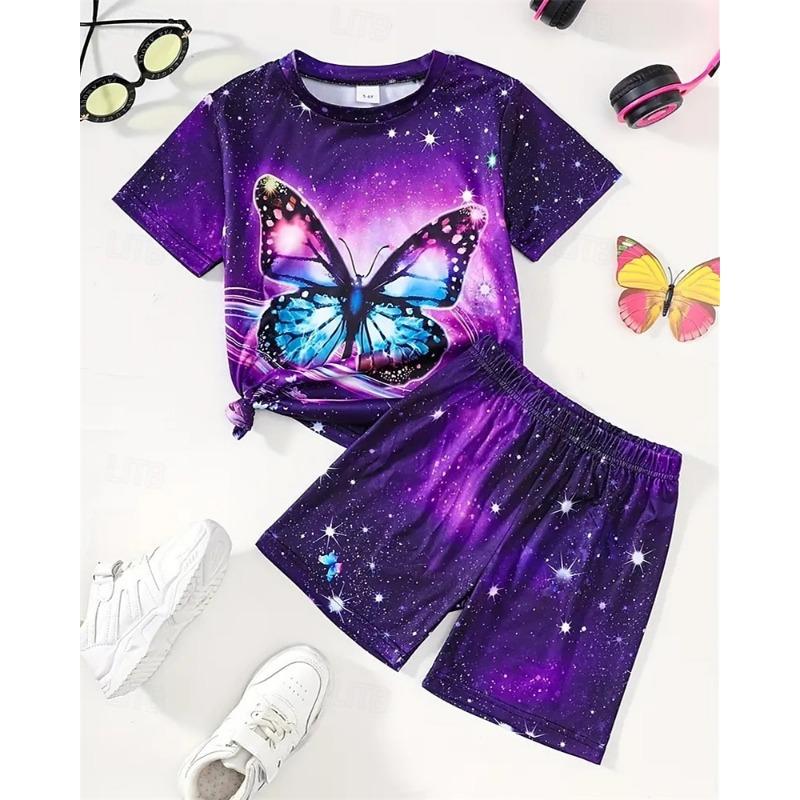 Mädchen 3D Schmetterling T-Shirt & Shorts Set Kurzarm Sommer Frühling Sport Mode Täglich Kinder 4-12 Jahre