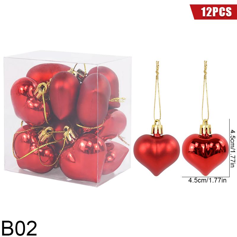

12Pcs Christmas Pendant Star Heart Shape Hanging Ornaments Xmas Tree Ball Decor Christmas Party Decoration Navidad New Year love