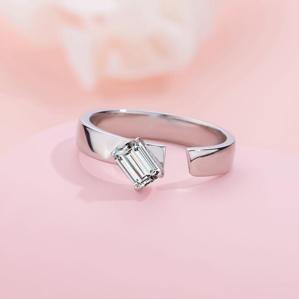 925 Sterling Silver Geometric Wide Version Ring Ins Simple Square Ring Ring Niche Exquisite Personalized Sugar Cube Open Ring