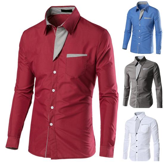 Herren Farbblock Streifen Slim Fit Langarm Button Down Kragen Hemd Top