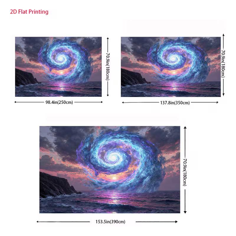 2D Sunset Seascape Backdrop Magical Swirling Portal with Purple and Blue Colors Background