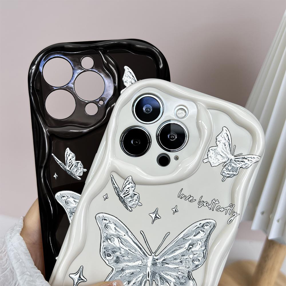 Cartoon Pattern Cream Texture Casing Wavy Edge Soft Silicone Cover Phone Case for IPhone Samsung Huawei Honor Xiaomi Redmi Infinix Tecno