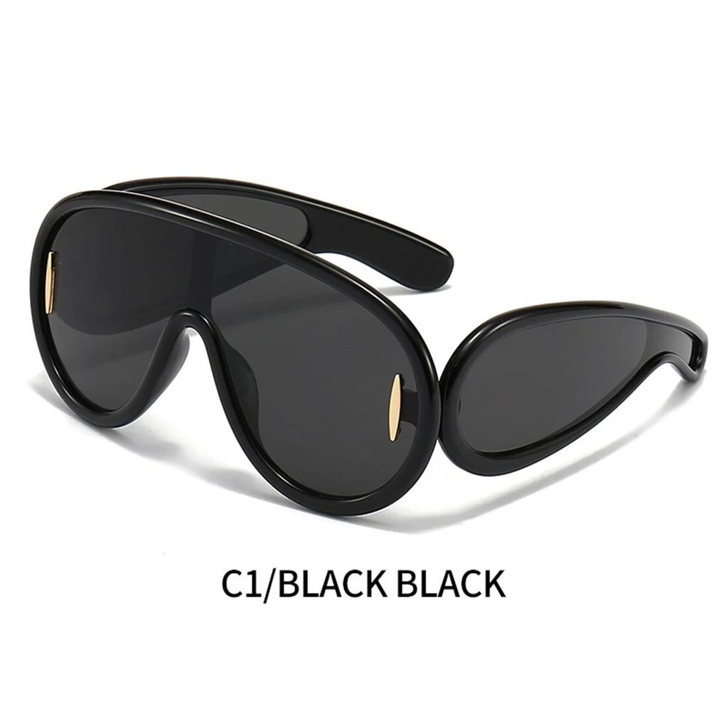New Luxury  Wave Mask Sunglasses Women Fashion One Piece Sun Glasses For Men Oversized Oval Trending Sunglasses