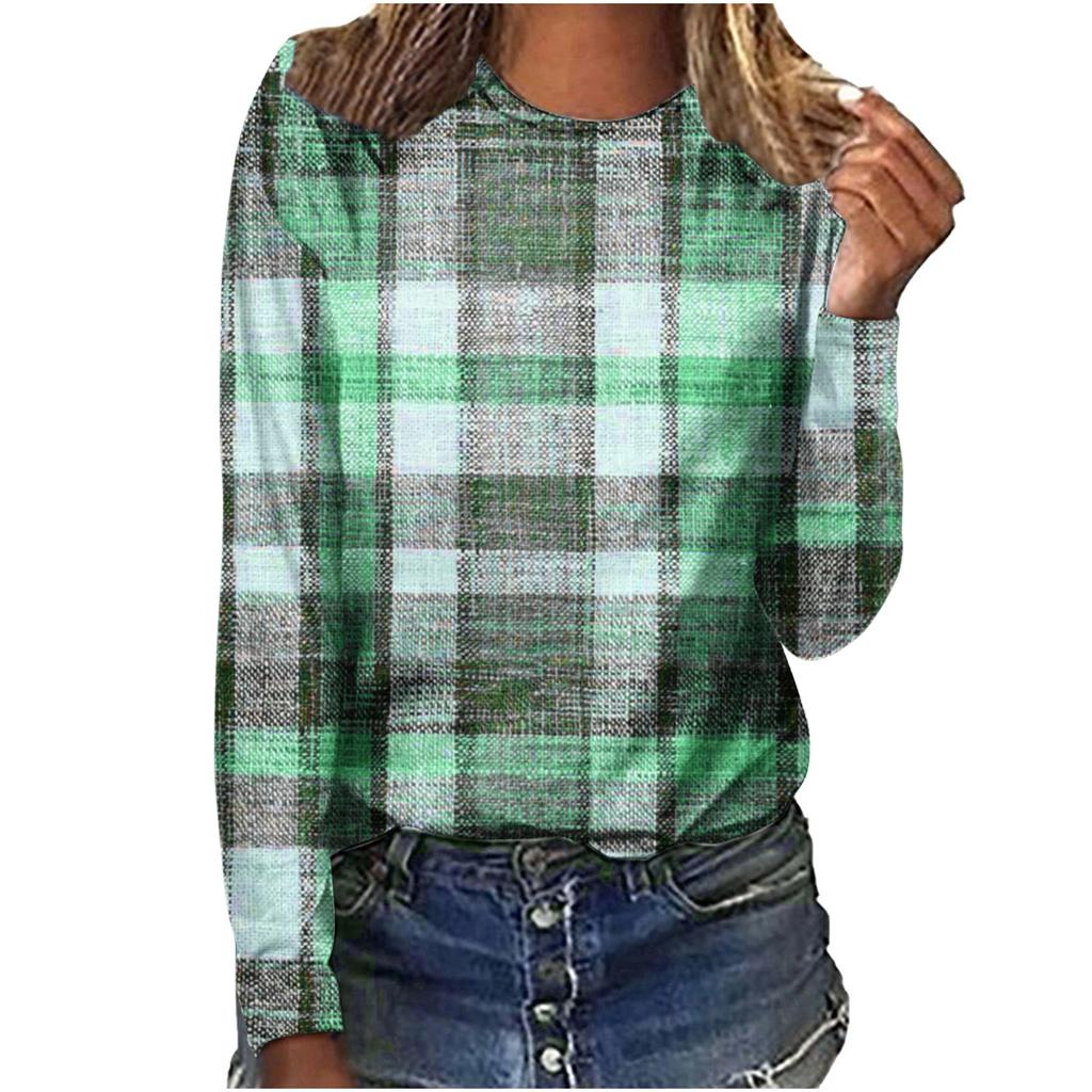Plaid Striped Retro Women T-Shirts Spring Autumn Long Sleeve Comfort Street 3D Print Female Tee 3XL Plus Size Casual Tops
