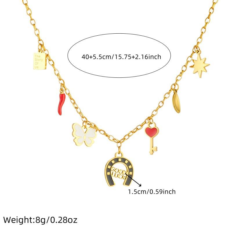 Stainless Steel Dopamine Bowknot Heart Elephant Necklace Women's Neck Chain Holiday Gifts