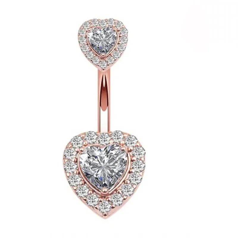Shiny Zircon Crystal Belly Button Rings for Women Fashion Heart Navel Ring Metal Steel Barbell Butterfly Body Piercing Jewelry