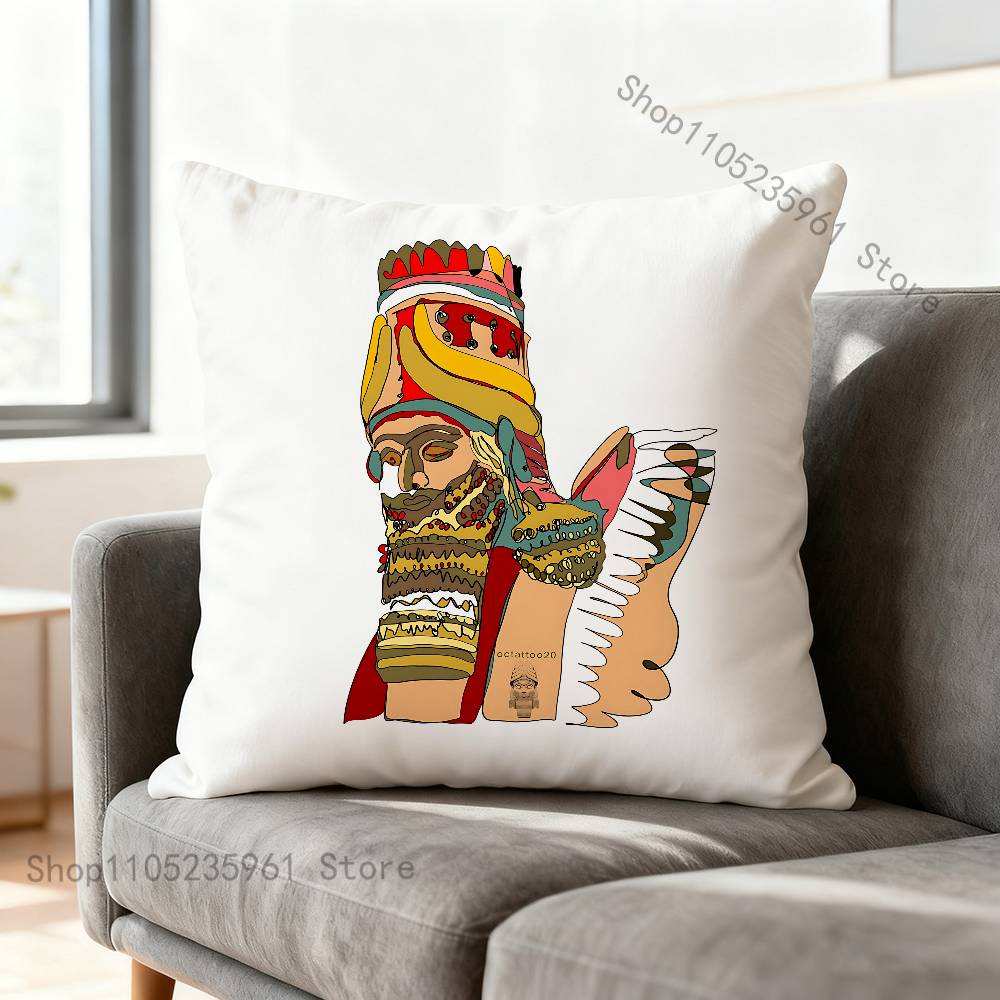 Assyrian Colossal Lamassu Flag Print Polyester Pillow Case for Valentine gift Home Sofa Cushion Cover Decoration Custom