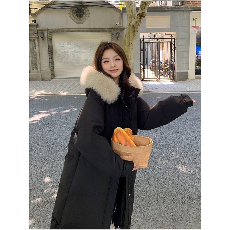 

Китайский узел новый стиль шерстяной воротник пуховик хлопковый для женщин зима среднее и длинное свободное колено хлопковое пальто XXXL чёрный