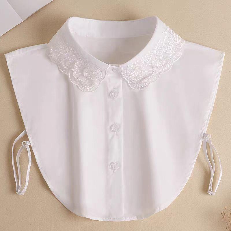 Women's Handmade Beads Floral Shirt Detachable Pointed Neck Fake Collar Neckwear Ties Half Shirt Style Cotton Fake Collar