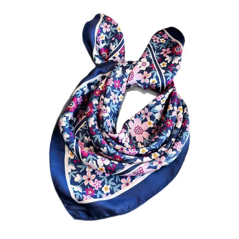Literary small floral simulation silk printing women's silk scarf square scarf high-end shawl sunscreen neck scarf headscarf scarf