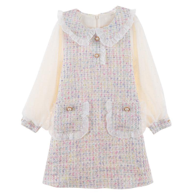 Girls' Little Fragrant Wind Dress Spring and Autumn Clothing Children's Skirt Baby Long Sleeved Princess Skirt 3-11 Years Old