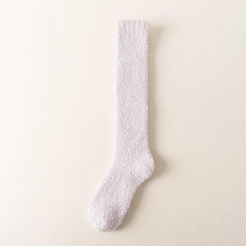 New Soft Coral Fleece Women Stockings Winter Solid Color Warm Thigh High Stockings Home Keep Warm Over Knee High Long Socks