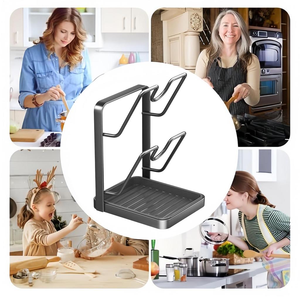 Pot Lid Holder Carbon Steel Drying Rest With Tray Pot Lid Holder While Cooking For Cutting Board Baking Sheet Utensil Kitchen