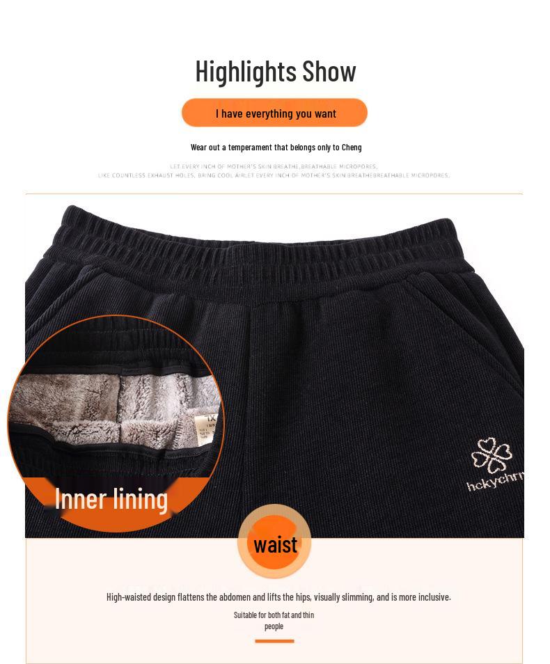 Mom's Velvet Winter Straight-Leg Elastic Waist Pants - Thick, Slimming, Versatile, Long, Deep Crotch for Grandma