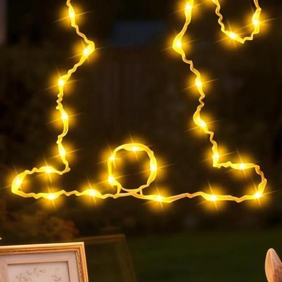 LED Window Light Easter Hanging Lamp with 8 Dynamic Modes Remote Control Timer Battery Operated Waterproof Metal Easter Bunny String Lights for Indoor