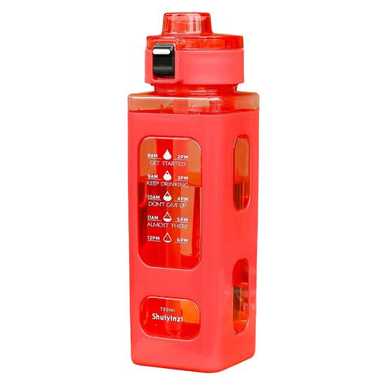 

700 мл бутылка для воды квадратная большая емкость портативный ремешок герметичная соломенная бутылка для спорта на открытом воздухе питьевая бутылка для молока 700ML красный