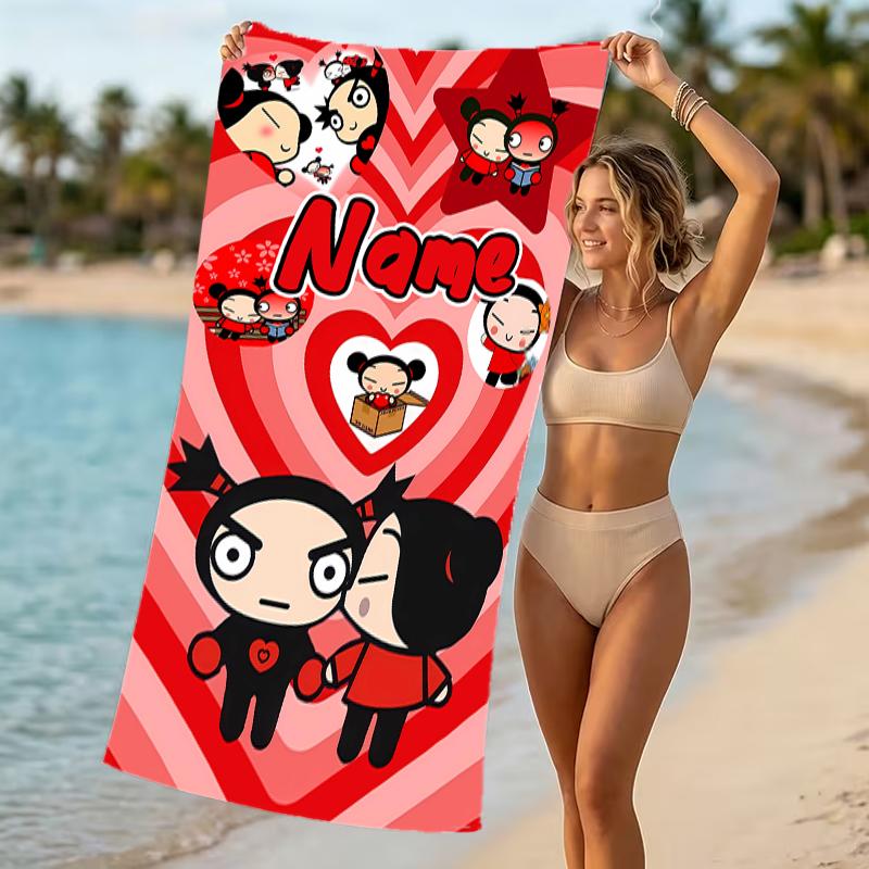 Customizable personalized beach towels Pucca themed designs.Suitable for the beach, yoga, sports;ideal as beach accessories