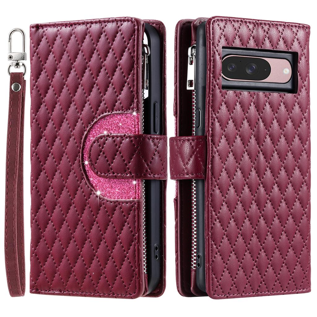 Style 012 for Google Pixel 10 Pro/Pixel 10 Case Zipper Pocket Glitter Leather Phone Cover