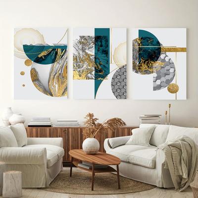 Set di Quadri Astratti su Tela Marmo Blu Dorato - Decorazione da Parete per Soggiorno, Camera da Letto, Ufficio - Stampe d'Arte Moderne per Interni