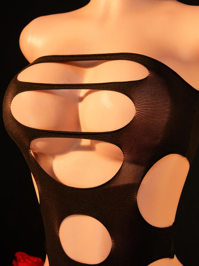 Fhseer Strapless Women'S Sexy Lingerie Hollow Out Bodycon Dress Cutout Open Back Babydoll See Through Mesh Dress For Night Club