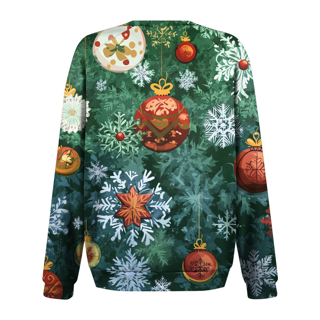 Women's Fashion Casual Long Sleeve Christmas Printed Neck Sweatshirt Top