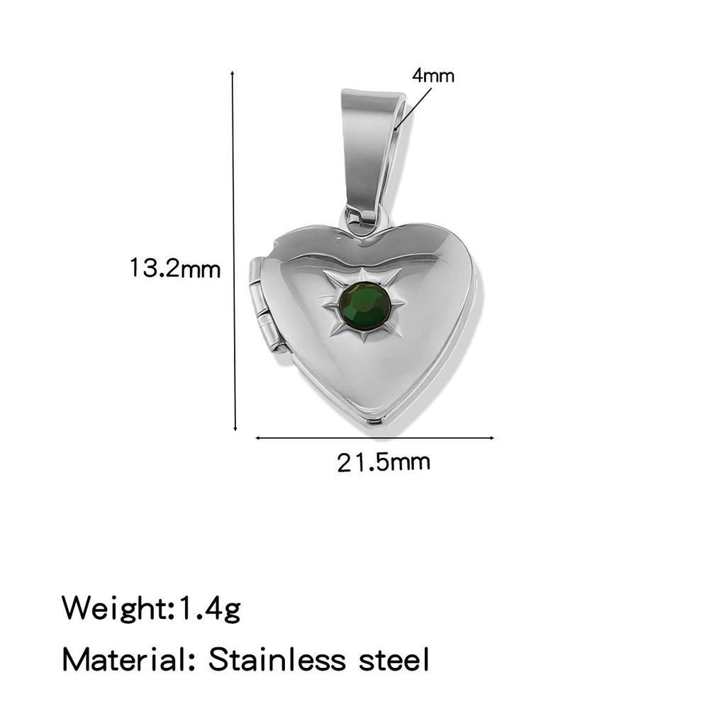 18K Gold-Plated Zirconia Heart Necklace Pendant with Birthstone, Stainless Steel, European & American Simple Design.