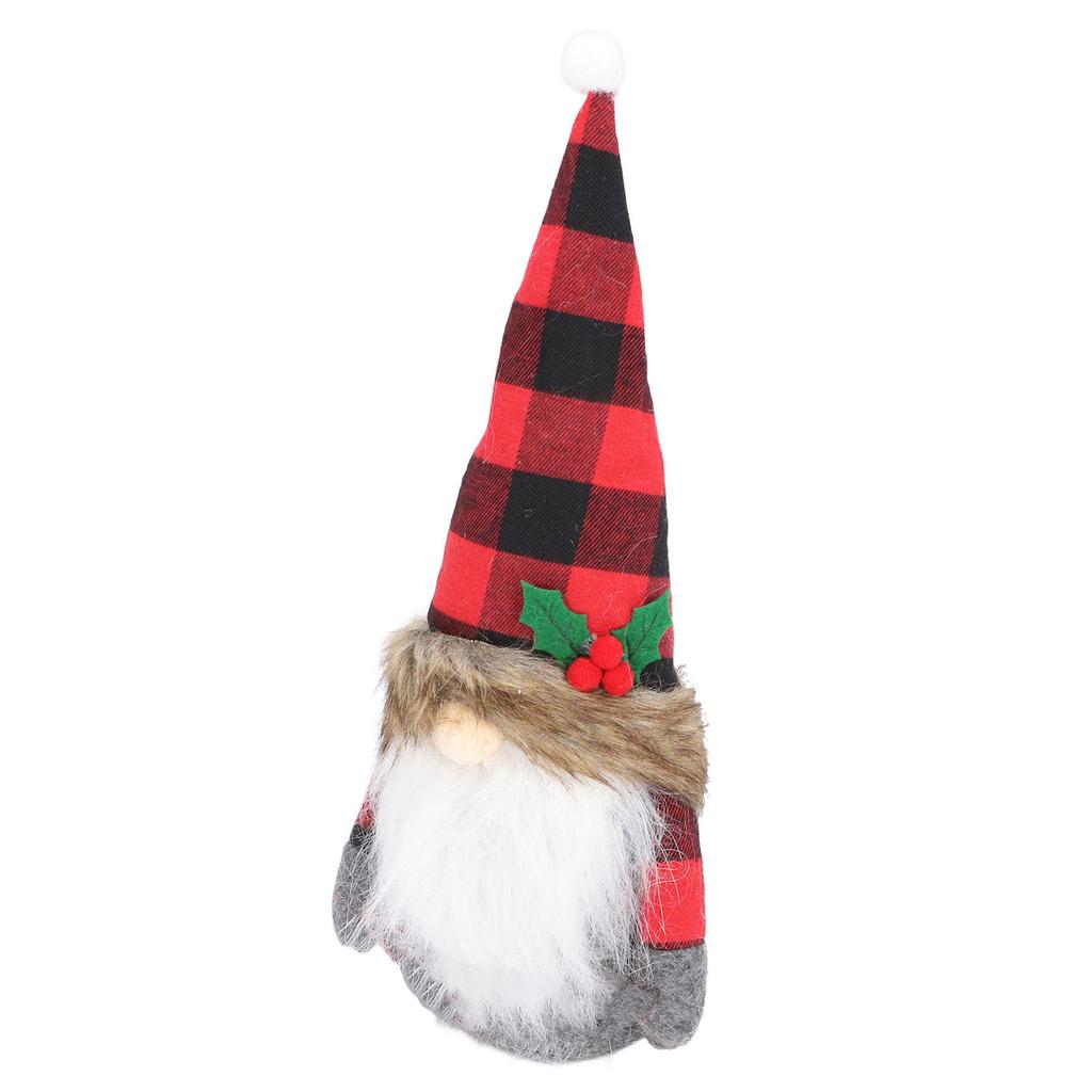 Santa Doll Ornament Red Black Plaid Hat Faceless Cloth Statue Holiday Decoration for TV Cabinet