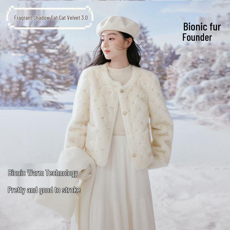 Xiangying Women s Faux Fur Round Neck Short Jacket S