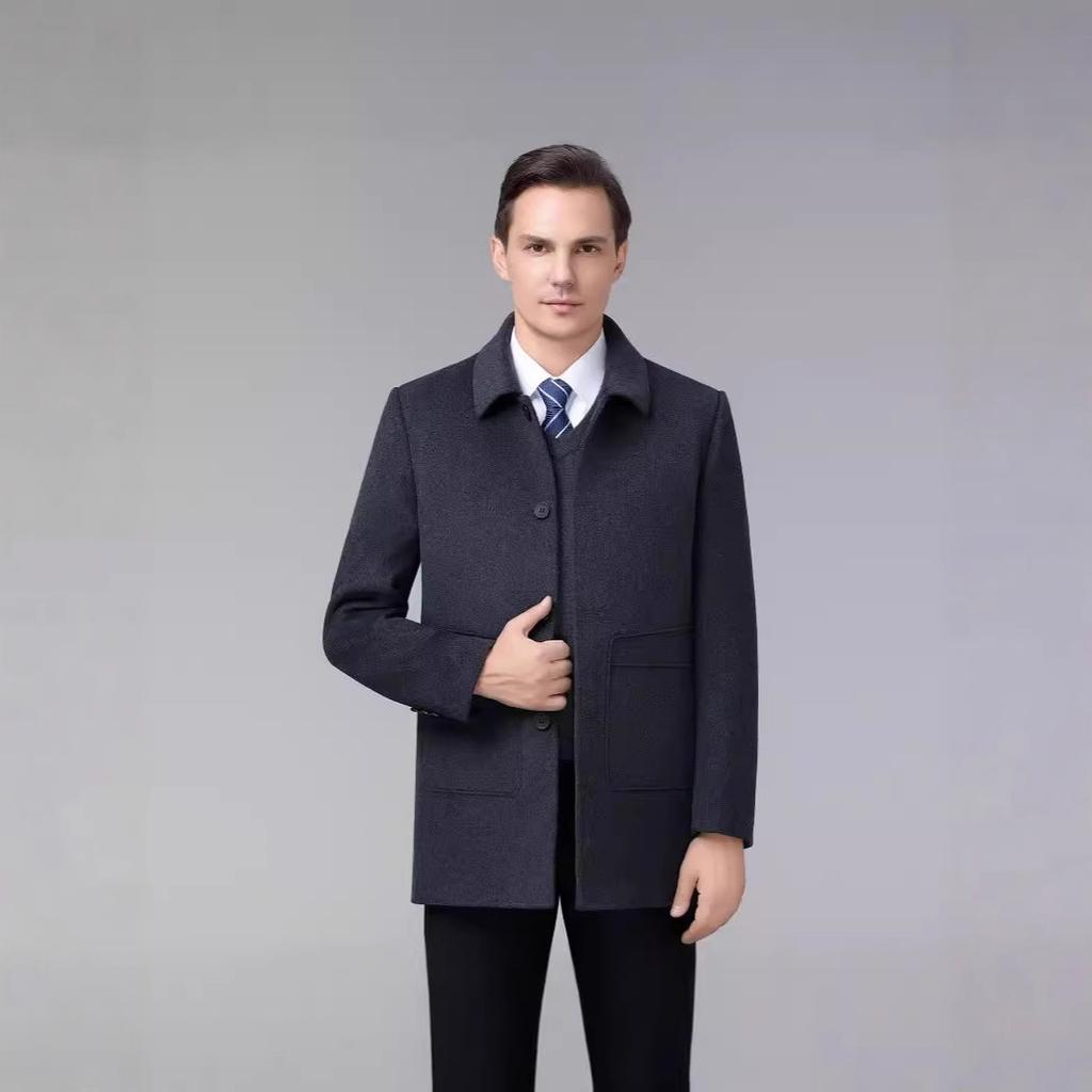 Men's daddy autumn and winter double-sided wool coat men's cashmere coat middle-aged large size lapel down liner removable