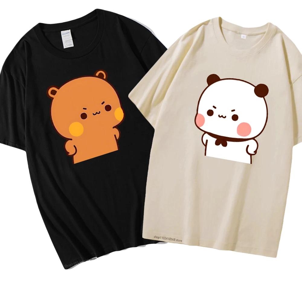 Cute Bubu Is Yelling At Dudu T-Shirts for Men's Shirt Women Couple Clothes 100% Cotton Summer Tees Panda Bear Tops