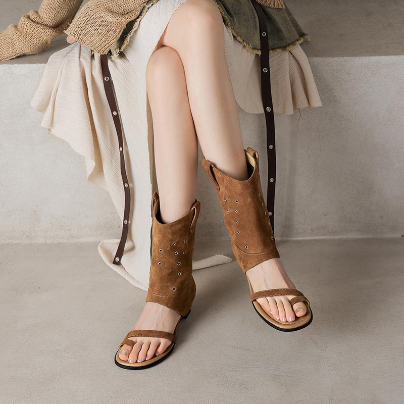 Roman Summer Boots with Toe Covers, Women's Hollowed Out 26 Year New Travel Style, Sweet and Cool, Women's Shoes, Short Tube Women's Sandals