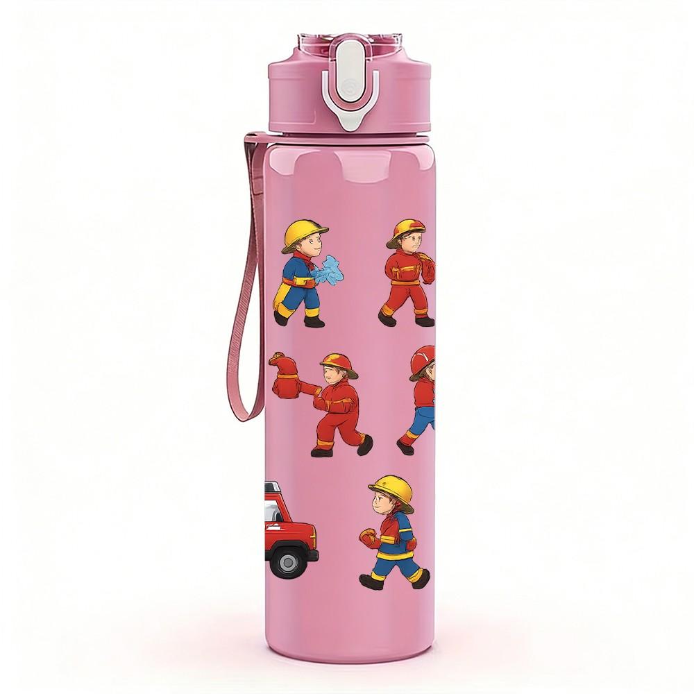 1PC Toy Truck Character Sticker Pack 750ml Color Plastic Sports Water Bottle Leakproof Flip Straw Lid Suitable for Sports Office Home Use