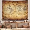 2D Flat Printing Vintage World Map Tapestry Retro Nautical Old World Hemisphere Print Wall Hanging for Living Room Study Home De