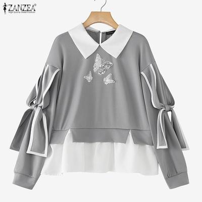 Women Casual Turn Down Collar Long Sleeve Blouse