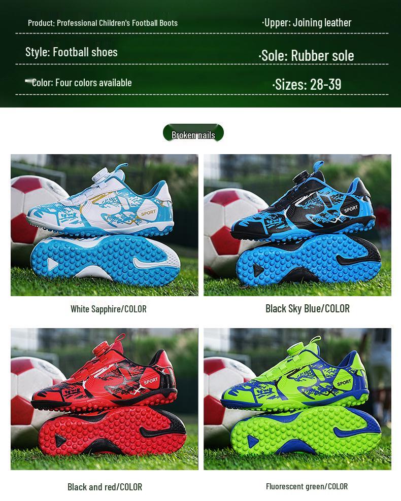 Kids' Boys TF Soccer Cleats - Wear-Resistant, Studded, Rotating Buckle for Outdoor Training