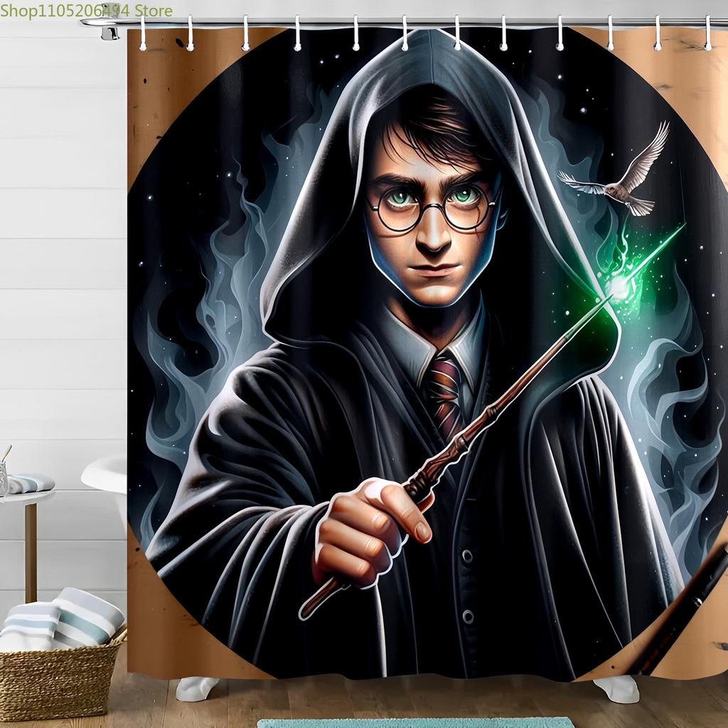 Shower Curtain Featuring a Magical Wizard Design from Warner Bros., Perfect for Bathroom Decor. A Distinctive Gift Idea for Va