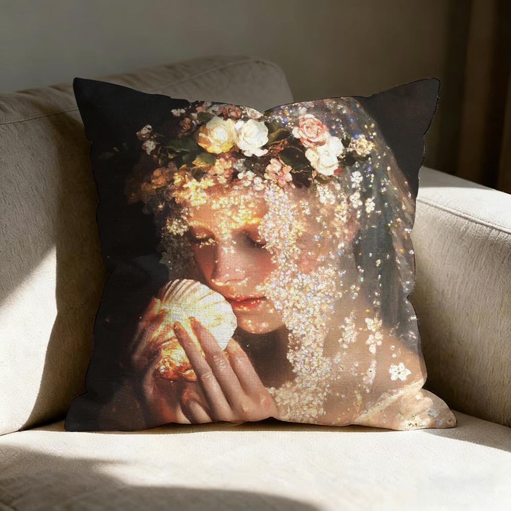 Pearl Girl Pillow Case Linen Pillow Covers Cover For Couch Living Room Bench Patio Floor Linen Home Decor