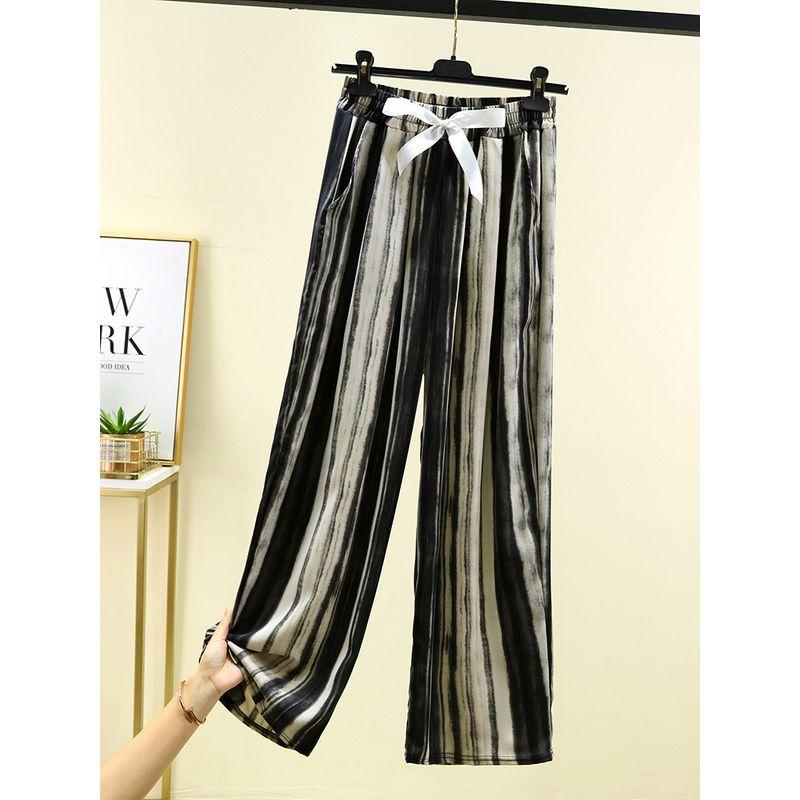 New Ice Silk Ink Pants Versatile Retro Straight Wide-Leg Pants Slim Plus Size Drape Chiffon Pants High Waist Casual Pants