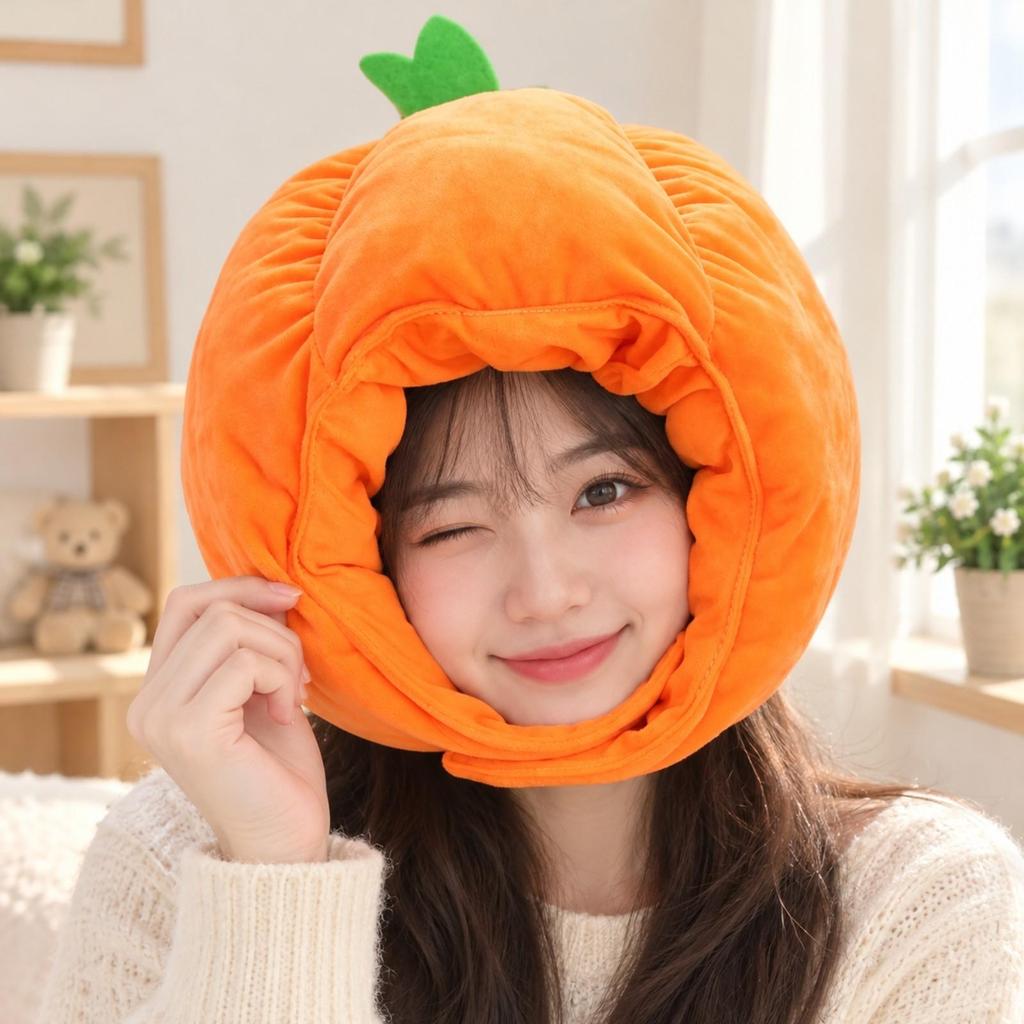 Soft Pumpkin Headpiece OneSize 3D Head Cover with Leaf Detail Headwear for Stage