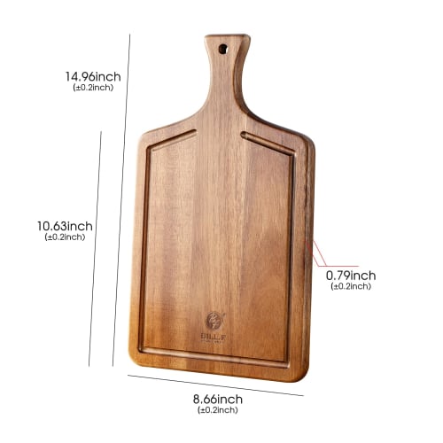 BILL.F Wooden Cutting Board with Handle for Meat, Vegetables, and Bread - Decorative Wooden Serving Board with Juice Groove for Kitchen or Dining Room